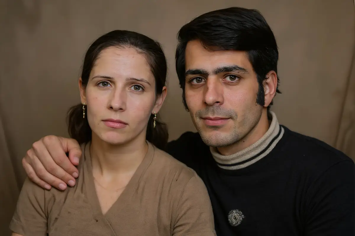 Restored wedding couple portrait with vibrant colors and repaired tears. (after restoration)